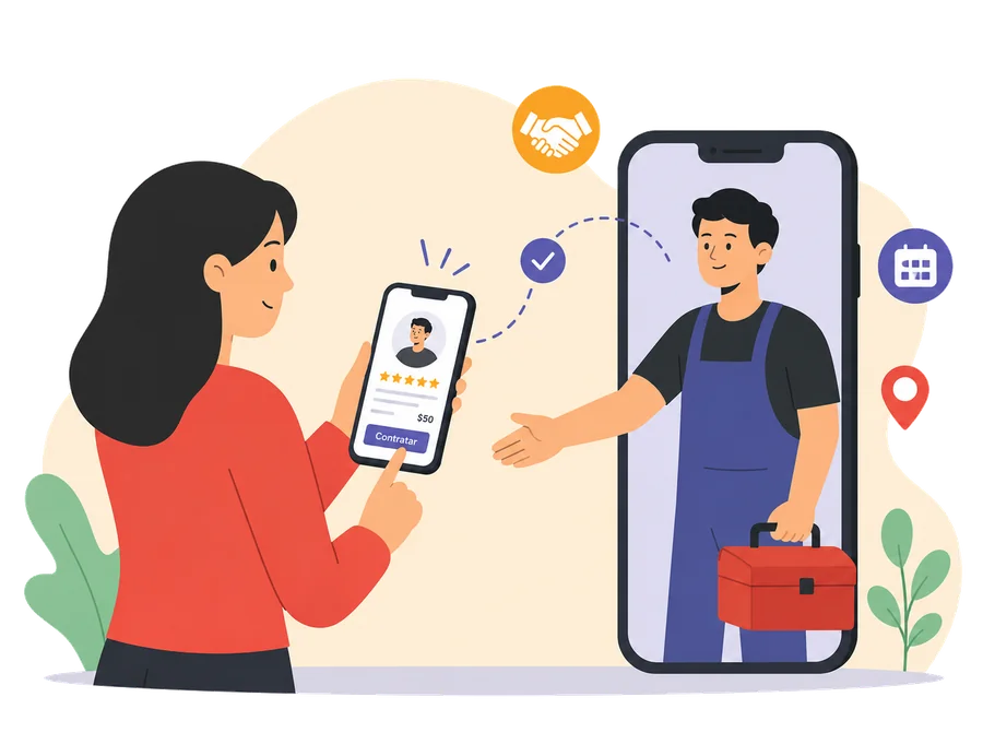 Persona contratando a un trabajador verificado desde el celular